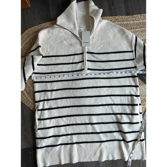 WEEKEND Women's Half Zip Striped Sweater Size 1X In Ivory Black Stripe - Picture 6 of 11